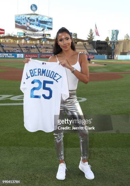 Julissa Bermudez attends The Los Angeles Dodgers Game at Dodger Stadium on July 2, 2018 in Los Angeles, California.