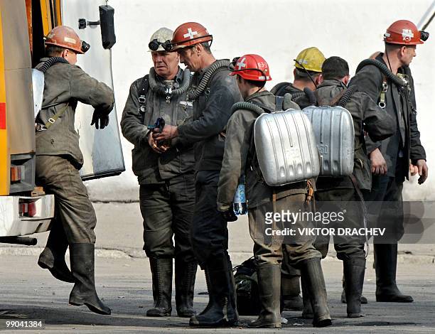 Russian rescuers take part in the rescue operation at Raspadskaya mine in the town of Mezhdurechensk, Kemerovo region of Western Siberia on May 12,...