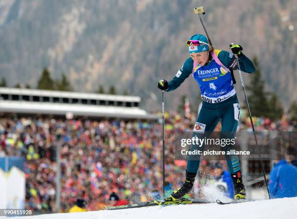 Yuliia Dzhima of Ukraine competes in the 15km women's single race at the Biathlon World Cup in Ruhpolding, Germany, 11 January 2018. Photo: Matthias...