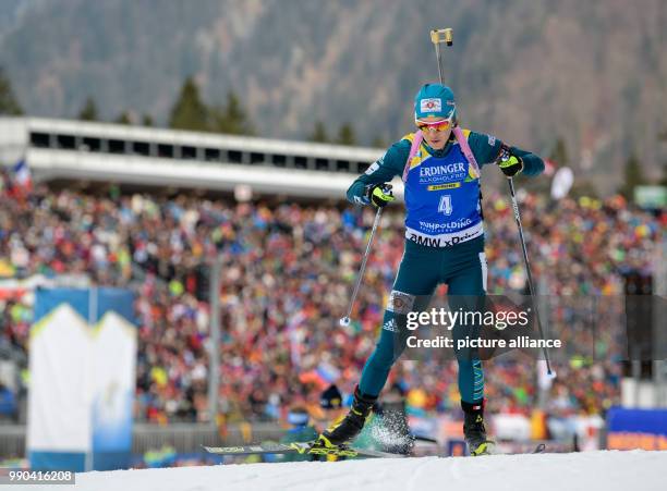 Yuliia Dzhima of Ukraine competes in the 15km women's single race at the Biathlon World Cup in Ruhpolding, Germany, 11 January 2018. Photo: Matthias...