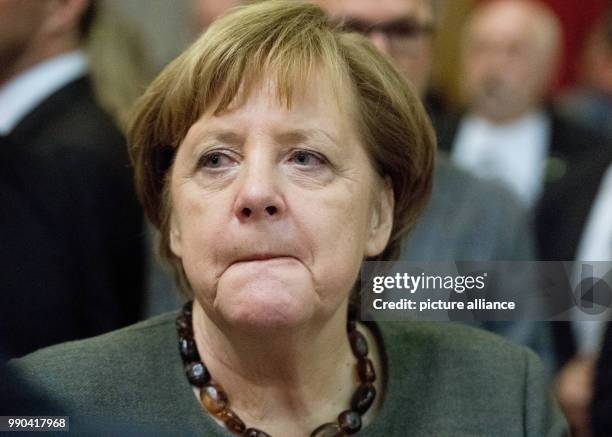 German Chancellor Angela Merkel seen during the New Year's Reception of the state counsil of the district Vorpommern-Ruegen in...