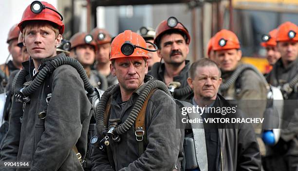 Russian rescuers take part in the rescue operation at Raspadskaya mine in the town of Mezhdurechensk, Kemerovo region of Western Siberia on May 12,...