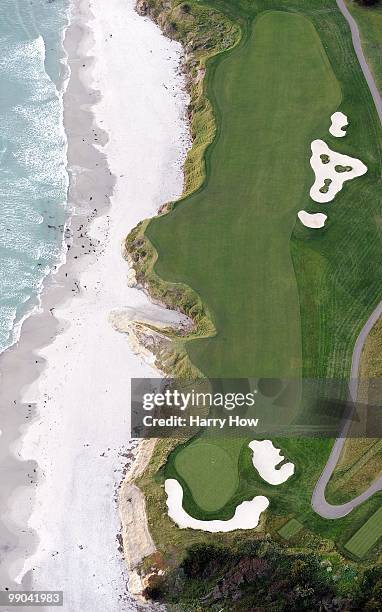 Aerial view of the 9th hole at the Pebble Beach Golf Links on May 9, 2010 in Pebble Beach, California.