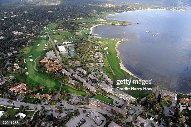 Aerial view of the Pebble Beach Golf Links on May 9, 2010 in Pebble Beach, California.