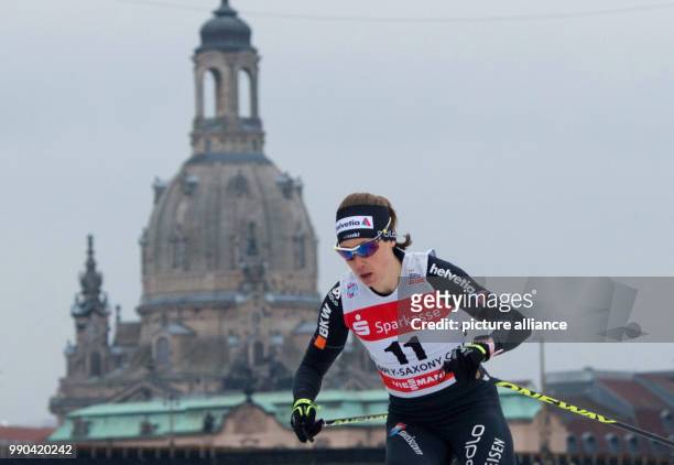 Switzerland's Laurien van der Graaff in action at the women's freestyle qualifying rounds of the Cross Country Skiing World Cup in Dresden, Germany,...