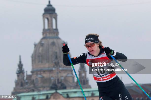 Switzerland's Nadine Faehndrich in action at the women's freestyle qualifying rounds of the Cross Country Skiing World Cup in Dresden, Germany, 13...