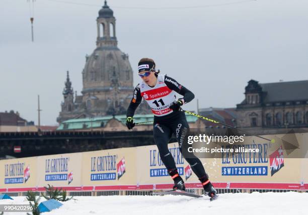 Switzerland's Laurien van der Graaff in action at the women's freestyle qualifying rounds of the Cross Country Skiing World Cup in Dresden, Germany,...