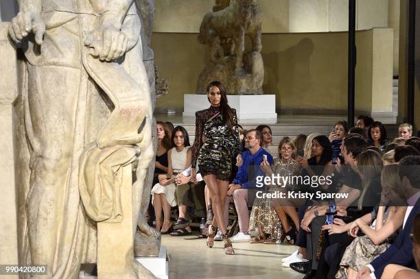 Model Joan Smalls walks the runway during the Dundas Haute Couture Fall Winter 2018/2019 show as part of Paris Fashion Week on July 2, 2018 in Paris,...