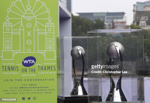 The WTA Year-End World No. 1 Trophies presented by Dubai Duty Free were on display for fans at the Womens Tennis Associations Tennis on the Thames...