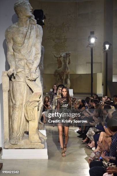 Model Joan Smalls leads the finale during the Dundas Haute Couture Fall Winter 2018/2019 show as part of Paris Fashion Week on July 2, 2018 in Paris,...