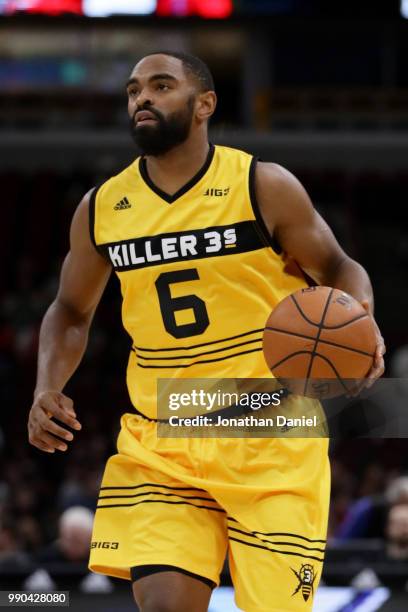 Alan Anderson of Killer 3s controls the ball during the game against the Ghost Ballers during week two of the BIG3 three on three basketball league...