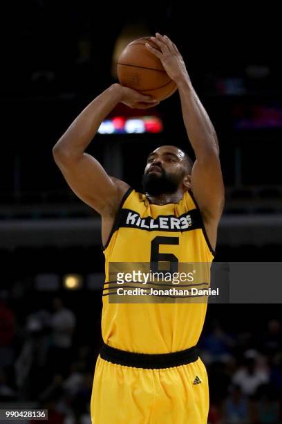 Alan Anderson of Killer 3s shoots during the game against the Ghost Ballers during week two of the BIG3 three on three basketball league at United...