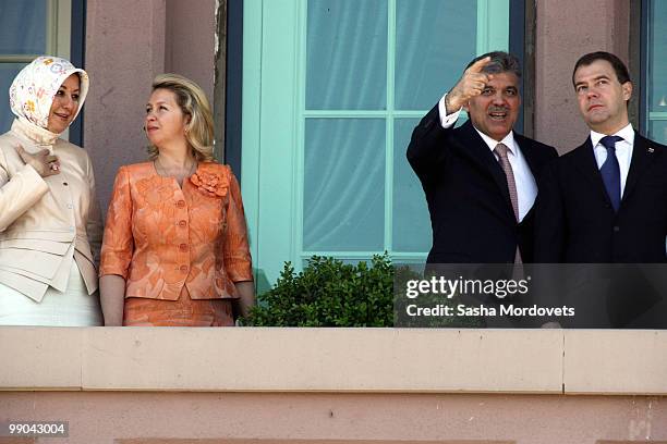 Russian President Dmitry Medvedev , his wife Svetlana Medvedeva and Turkish President Abdullah Gul and his wife Hayrunnisa Gul are seen during a...