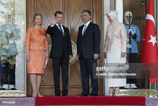 Russian President Dmitry Medvedev , his wife Svetlana Medvedeva and Turkish President Abdullah Gul and his wife Hayrunnisa Gul pose in front of the...