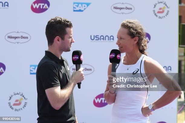 Former US Open champion, Samantha Stosur, participated in the USANA Game Set Match workout at the Womens Tennis Associations Tennis on The Thames...