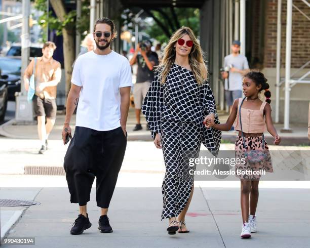 Heidi Klum with Tom Kaulitz and daughter Lou Samuel are seen in TriBeCa on July 2, 2018 in New York, New York.