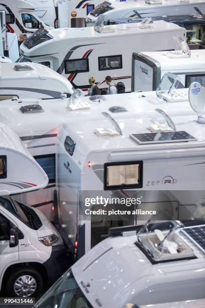 Caravans stand at the travel fair 'Caravan Motor Touristik' in Stuttgart, Germany, 13 January 2018. In the course of the CMT the annual press...