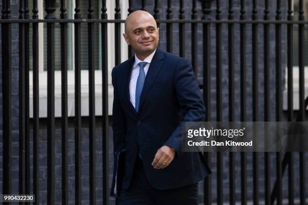 Home Secretary Sajid Javid arrives at Downing Street ahead of the weekly cabinet meeting on July 3, 2018 in London, England.