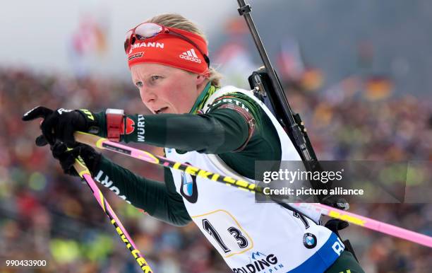 Germany's Franziska Hildebrand in action at the Biathlon World Cup women's relay in Ruhpolding, Germany, 13 January 2018. Photo: Sven Hoppe/dpa