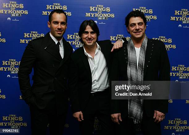 Alex Dimitriades, Nick Giannopoulos and Vince Colosimo attend the premiere of "The Kings of Mykonos: Wog Boy 2" at Event Cinemas Bondi Junction on...