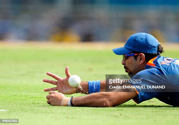 Indian player Yuvraj Singh fields a ball during the ICC World Twenty20 Super Eight match between India and Sri Lanka at the Beausejour Cricket Ground...