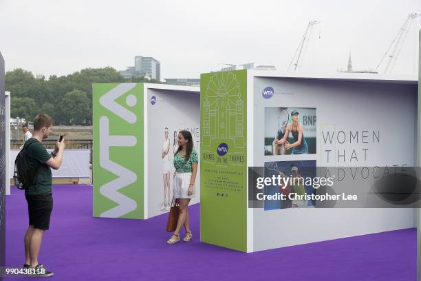 Fans view the displays during the WTA Tennis On The Thames in Bernie Spain Gardens on June 28, 2018 in London, England.