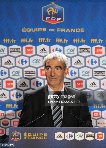 France national football team's coach Raymond Domenech gives a press conference on May 11, 2010 in Paris to announce the team members selected for...