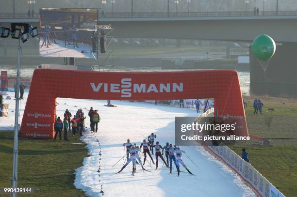 Cross country female athletes on the route along the river Elbe during the women's freestyle team sprint 6 x 1.2 km event at the Cross Country Skiing...