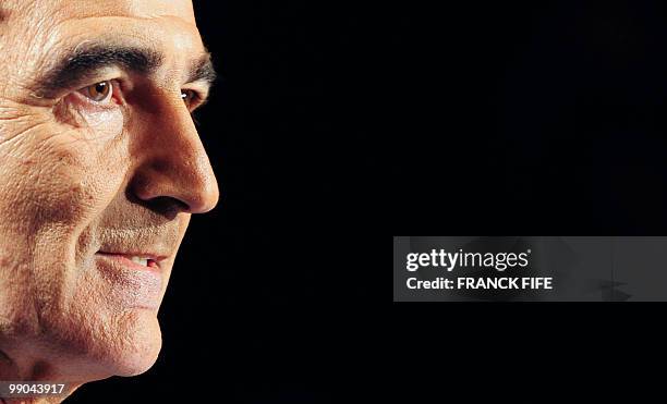 France national football team's coach Raymond Domenech gives a press conference on May 11, 2010 in Paris to announce the team members selected for...