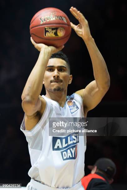 The winner of the three point contest Maodo Lo shoots for the basket at the Allstar Day of the Basketball Bundesliga in Goettingen, Germany, 13...