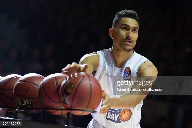 The winner of the three point contest Maodo Lo shoots for the basket at the Allstar Day of the Basketball Bundesliga in Goettingen, Germany, 13...