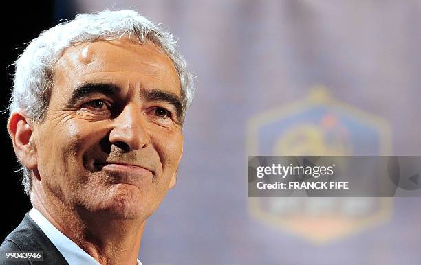 France national football team's coach Raymond Domenech gives a press conference on May 11, 2010 in Paris to announce the team members selected for...