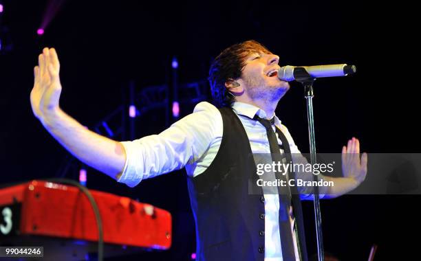 Adam Young of Owl City performs on stage at Shepherds Bush Empire on May 9, 2010 in London, England.