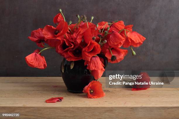 a little red poppies bouquet arranged in classical style - poppies in vase stock pictures, royalty-free photos & images