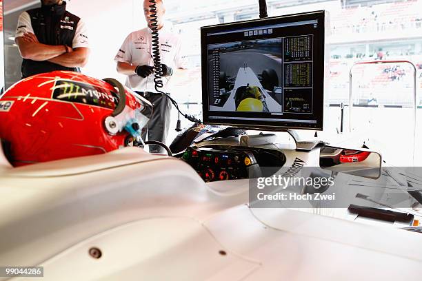 Michael Schumacher of Germany and Mercedes GP is seen during the Spanish Formula One Grand Prix at the Circuit de Catalunya on May 9, 2010 in...