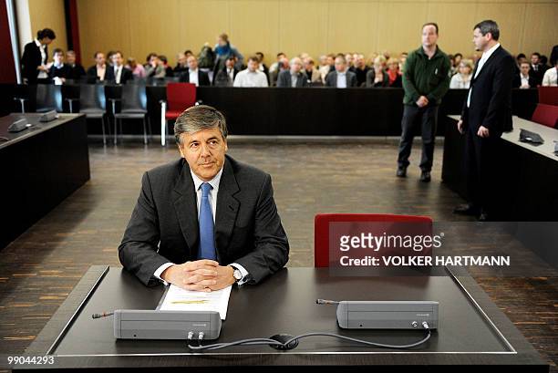 Deutsche Bank CEO Josef Ackermann waits at court on May 12, 2010 in Duesseldorf, where he appears as a witness in the affair about German business...