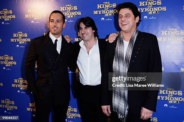 Alex Dimitriades, Nick Giannopoulos and Vince Colosimo attend the premiere of "The Kings of Mykonos: Wog Boy 2" at Event Cinemas Bondi Junction on...