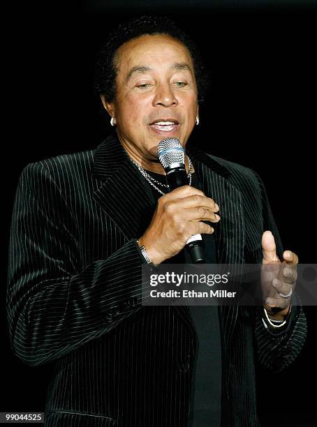 Motown legend Smokey Robinson performs with Australian vocal group Human Nature after announcing a two-year extension of their headline show, "Smokey...