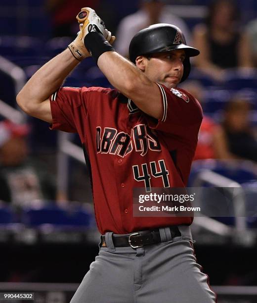 Paul Goldschmidt of the Arizona Diamondbacks in action during the game against the Miami Marlins at Marlins Park on June 27, 2018 in Miami, Florida.