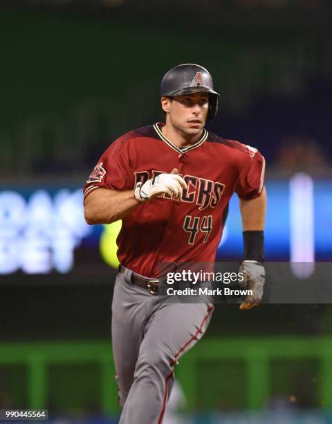 Paul Goldschmidt of the Arizona Diamondbacks in action during the game against the Miami Marlins at Marlins Park on June 27, 2018 in Miami, Florida.