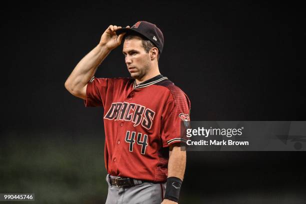 Paul Goldschmidt of the Arizona Diamondbacks in action during the game against the Miami Marlins at Marlins Park on June 27, 2018 in Miami, Florida.