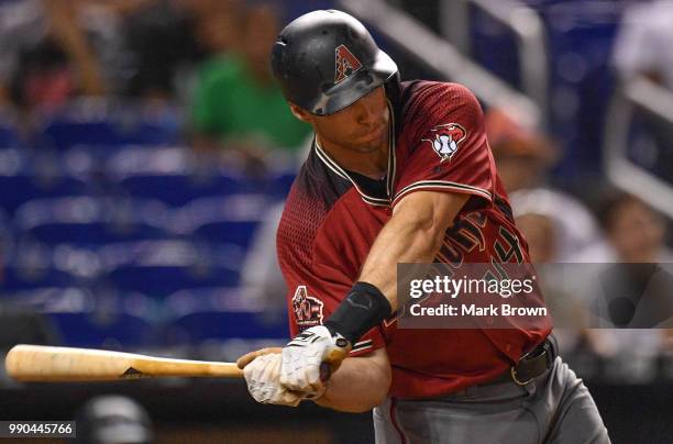 Paul Goldschmidt of the Arizona Diamondbacks in action during the game against the Miami Marlins at Marlins Park on June 27, 2018 in Miami, Florida.