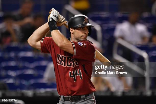 Paul Goldschmidt of the Arizona Diamondbacks in action during the game against the Miami Marlins at Marlins Park on June 27, 2018 in Miami, Florida.