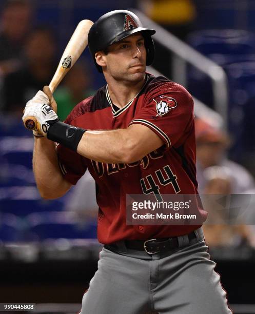Paul Goldschmidt of the Arizona Diamondbacks in action during the game against the Miami Marlins at Marlins Park on June 27, 2018 in Miami, Florida.