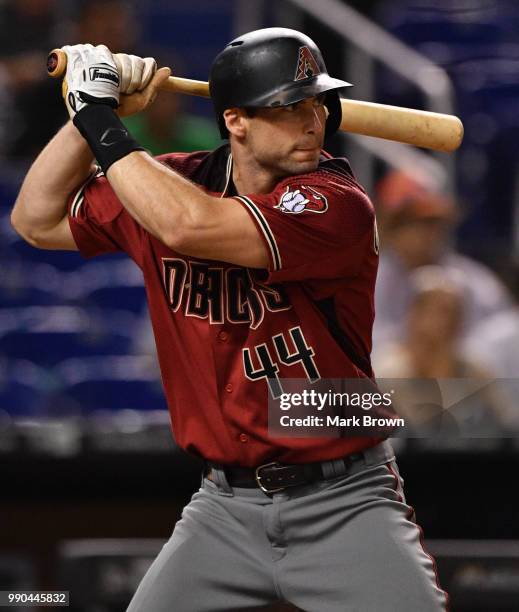 Paul Goldschmidt of the Arizona Diamondbacks in action during the game against the Miami Marlins at Marlins Park on June 27, 2018 in Miami, Florida.