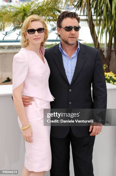 Actors Cate Blanchett and Russell Crowe attend the 'Robin Hood' Photocall held at the Palais Des Festivals during the 63rd Annual International...