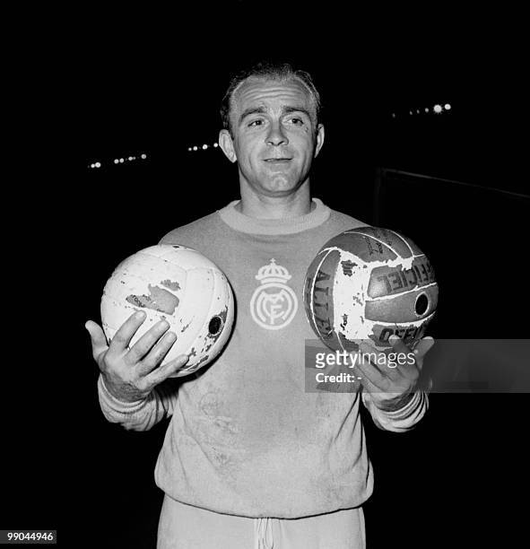 File picture dated June 12, 1956 shows Argentinian-born Spanish forward Alfredo Di Stefano in Paris. Born in Buenos Aires, Di Stefano became one of...