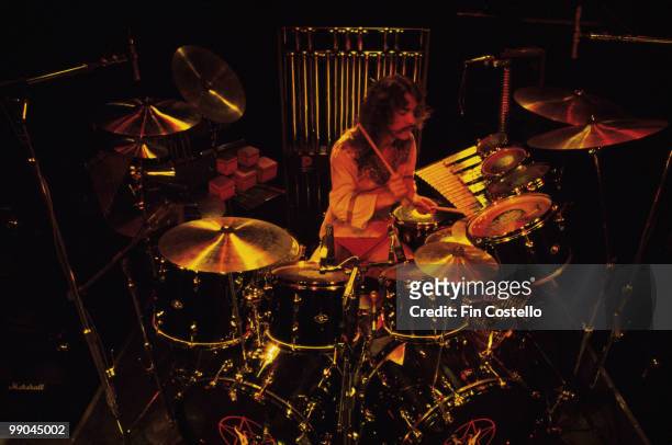 Drummer Neil Peart performing with Canadian progressive rock band Rush at the Hammersmith Odeon, London, 2nd February 1978.