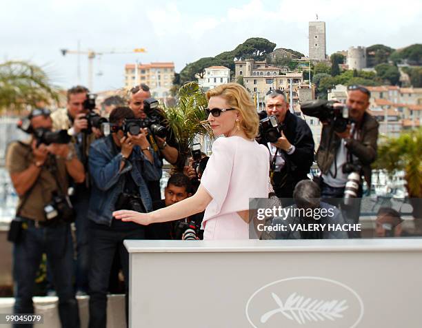 Australian actress Cate Blanchett poses during the photocall of "Robin Hood" presented out of competition at the 63rd Cannes Film Festival on May 12,...