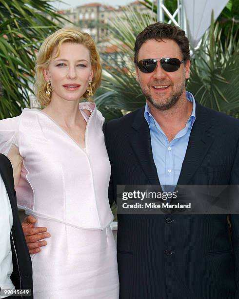 Cate Blanchett and Russell Crowe attend the 'Robin Hood' Photocall held at the Palais Des Festivals during the 63rd Annual International Cannes Film...